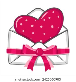 Editable icon for valentine's day envelope with a big heart tied with a ribbon with a bow. Vector illustration.