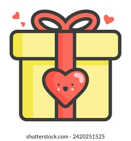 Icono editable para regalo de día de San Valentín envuelto con corazones. Estilo plano. Ilustración vectorial.