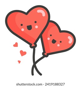 Editable icon for valentine's day heart shaped balloons. Flat style. Vector illustration.