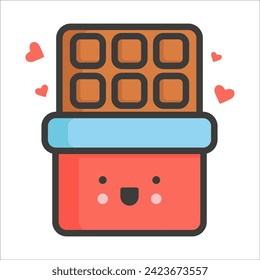 Editable icon for valentine's day smiling chocolate bar with hearts. Flat style. Vector illustration.