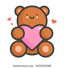 Icono editable para el osito de peluche del día de San Valentín con un corazón en sus garras. Estilo de garabato plano. Ilustración vectorial.