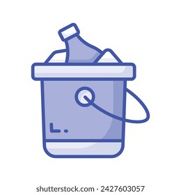 Editable icon of wine bottle bucket, beer bottles inside ice bucket