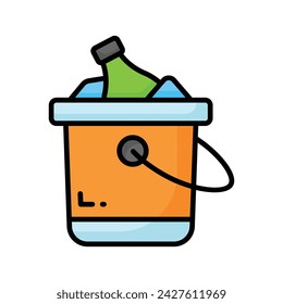 Editable icon of wine bottle bucket, beer bottles inside ice bucket