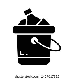 Editable icon of wine bottle bucket, beer bottles inside ice bucket