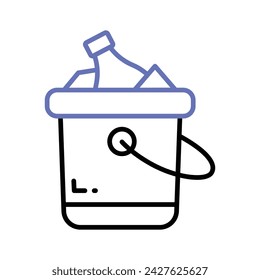 Editable icon of wine bottle bucket, beer bottles inside ice bucket