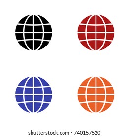 editable icon of world globe in colors black red blue and orange isolated for applications and web pages