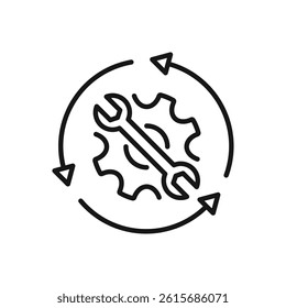 Editable Icon of Wrench and Cogwheel, Setup or Settings Icon, Vector illustration isolated on white background. using for Presentation, website or mobile app