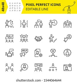 Editable Icons for Business Process and Team Work which includes Meeting, Collaboration, Time Management, Research etc. Pixel Perfect 48x48, Scaled Set. Vector-Vector.