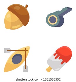 
Editable Icons of Food and Beach in Flat Style 