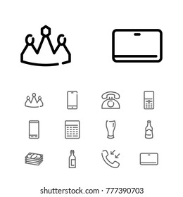 Editable icons set with call, wine bottle and telephone elements. Set of telephone, call, smartphone icons and smartphone concept. Editable vector elements for logo web mobile app UI design.