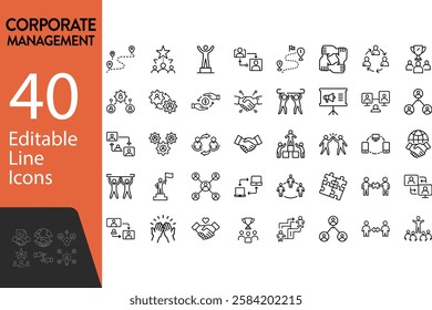  Editable Icons Set Of Corporate Management Success And Growth Icons: Professional, And Financial Growth, Progress, Career Vector Illustration In Modern Thin Line Style On Isolated White Background.