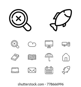 Editable icons set with PC, laptop and email elements. Set of textbook, computer, date icons and literature concept. Editable vector elements for logo web mobile app UI design.