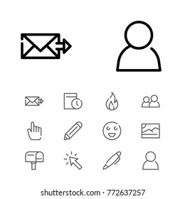 Editable icons set with people group, person and cursor elements. Set of pencil, click, cursor icons and nib concept. Editable vector elements for logo web mobile app UI design.