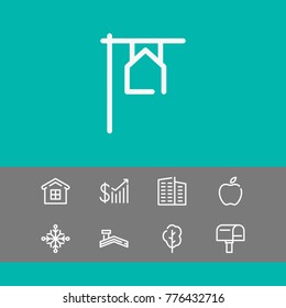 Editable icons set with real estate, apple and mail elements. Set of house, mail, vitamin icons and crystal concept. Editable vector elements for logo web mobile app UI design.