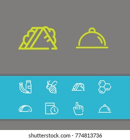 Editable icons set with sandwich, bee, healthy food icon elements. Set of sandwich, taco, bee icons and organic food concept. Editable vector elements for logo web mobile app UI design.