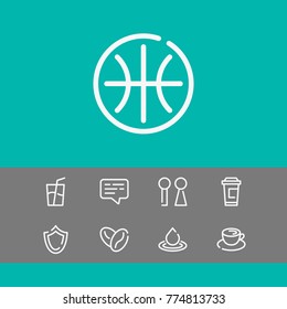 Editable icons set with speech bubble, water and soda icon elements. Set of arabic, communication, porcelain icons and ball concept. Editable vector elements for logo web mobile app UI design.