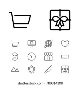 Editable icons set with ticket, ecommerce and internet elements. Set of guard, alps, mountain icons and worldwide concept. Editable vector elements for logo web mobile app UI design.
