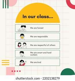 Editable Illustrated Geometric Classroom Rules Template