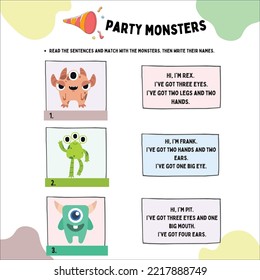 
Plantilla de hoja de trabajo de grupo de monstruos ilustrados editable
