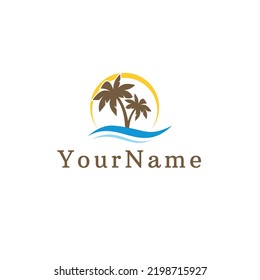 Editable Illustrated sea and coconut logo Template