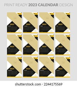 Editable illustration page template A4, A3, set of 12 months with cover. Week start on Sunday. Vertical editable page, wall calendar vector illustration. Simple corporate card, planner. 2023 calendar.