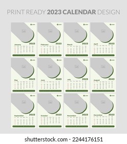 Editable illustration page template A4, A3, set of 12 months with cover. Week start on Sunday. Vertical editable page, wall calendar vector illustration. Simple corporate card, planner. 2023 calendar.