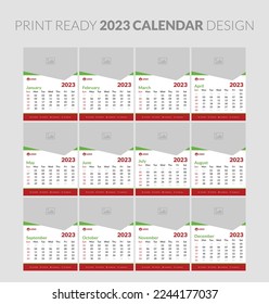 Editable illustration page template A4, A3, set of 12 months with cover. Week start on Sunday. Vertical editable page, wall calendar vector illustration. Simple corporate card, planner. 2023 calendar.