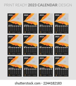 Editable illustration page template A4, A3, set of 12 months with cover. Week start on Sunday. Vertical editable page, wall calendar vector illustration. Simple corporate card, planner. 2023 calendar.