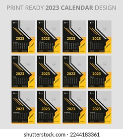 Editable illustration page template A4, A3, set of 12 months with cover. Week start on Sunday. Vertical editable page, wall calendar vector illustration. Simple corporate card, planner. 2023 calendar.