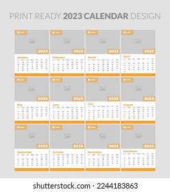Editable illustration page template A4, A3, set of 12 months with cover. Week start on Sunday. Vertical editable page, wall calendar vector illustration. Simple corporate card, planner. 2023 calendar.