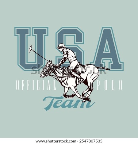 Editable illustration of a polo player on horseback. Art for t-shirt prints, decoration, etc.
