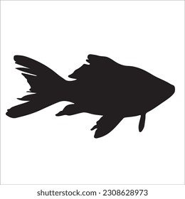 Editable illustration vector of different kinds of Fish, fishing, black image Silhouette 