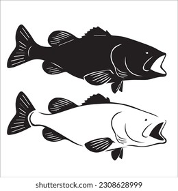 Editable illustration vector of different kinds of Fish, fishing, black image Silhouette 