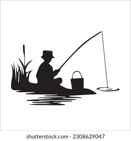 Editable illustration vector of different kinds of Fish, fishing, black image Silhouette 