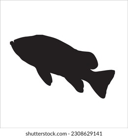 Editable illustration vector of different kinds of Fish, fishing, black image Silhouette 
