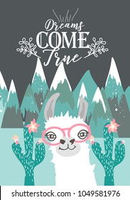 Editable image of a good day with a sweet lama