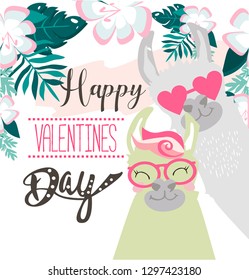 Editable image with a lama. Happy Valentine's Day.