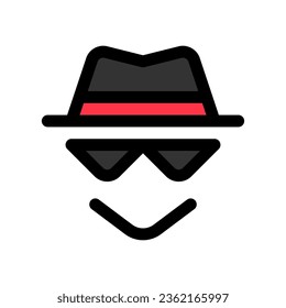 Incógnito editable, icono vectorial del hacker de sombrero negro. SEO, marketing, negocios. Parte de una familia de iconos grandes. Perfecto para interfaces web y de aplicaciones, presentaciones, infografías, etc