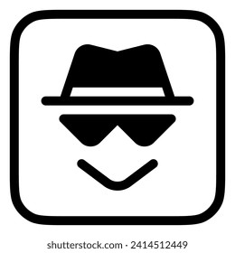 Incógnito editable, icono vectorial del hacker de sombrero negro. SEO, marketing, negocios. Parte de una familia de iconos grandes. Perfecto para interfaces web y de aplicaciones, presentaciones, infografías, etc