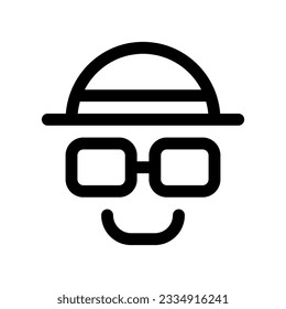 Incógnito editable, icono vector hacker blanco. SEO, marketing, negocios. Parte de una familia de iconos grandes. Perfecto para interfaces web y de aplicaciones, presentaciones, infografías, etc