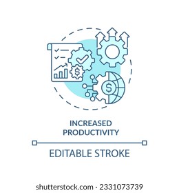 Editable increased productivity icon, isolated vector, foreign direct investment thin line illustration.