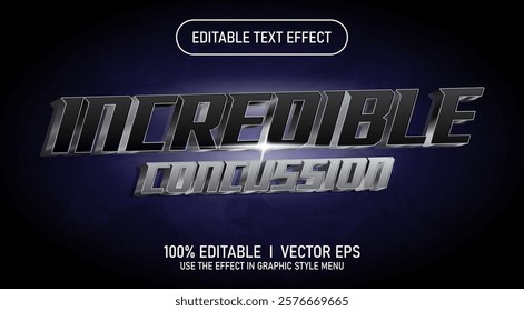 editable incredible concussion 3d vector text effect with modern style design