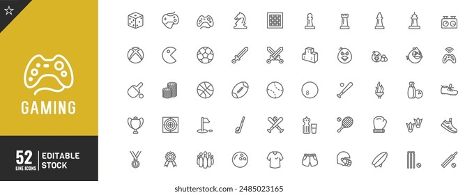Icono de línea de juegos de interior editable Set. Ilustración vectorial.	
