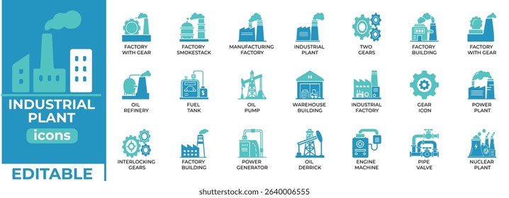 Editable industrial icons for factory, energy, and plant design