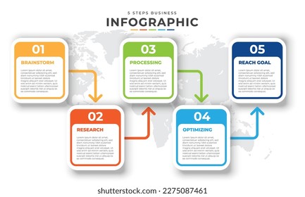 diseño infográfico editable. 5 Pasos Proceso infográfico del negocio o plantilla de infografía de la línea de tiempo del negocio. Línea de tiempo diseñada para empresas, presentaciones, diseño web, interfaz, diagramas con 5 pasos