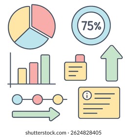 Bewerkbare Infographic Elements Set - Flat Vector van grafieken, diagrammen en UI-afbeeldingen voor presentaties