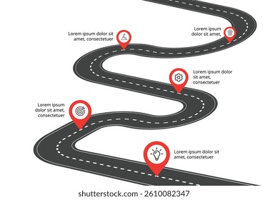 Editable Infographic Template with 5 Roadmap Steps and Icons – Location Pin Design Ideal for Branding and Communication