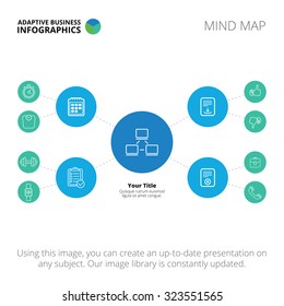 Editable infographic template of mind map, blue and light blue version