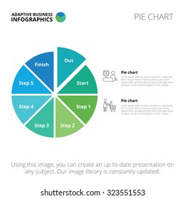 Editable infographic template of pie chart, blue and green version