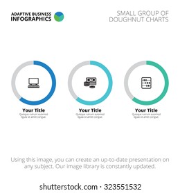 Editable infographic template of small group of doughnut charts